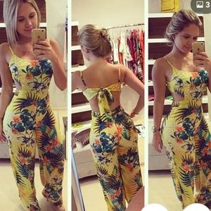 Yellow floral Spaghetti strap loose jumpsuit